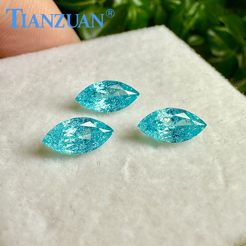 马眼形蓝色霓虹感帕拉伊巴色YAG人工培育钇铝榴石天然切工带棉絮