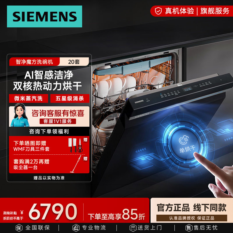 西门子洗碗机家用全自动双核热动力微米蒸汽智能洗20套SJ43HB66MC