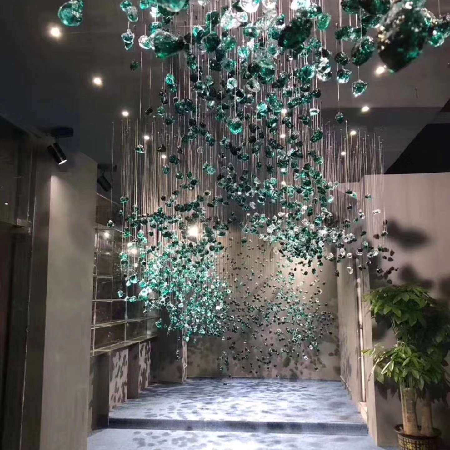 格诗绿色石头块吊灯酒店宴会厅艺术装饰灯办公楼餐饮大堂创意灯具