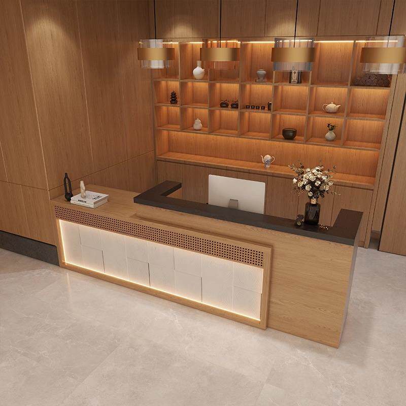 原木风民宿酒店宾馆前台餐饮饭店收银台足浴养生采耳吧台桌接待柜