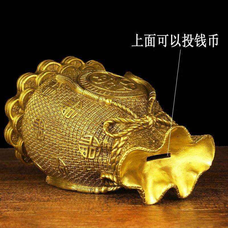 铜存钱罐摆件铜黄金袋客厅招米进宝存钱袋福袋储蓄罐聚宝盆摆件纯