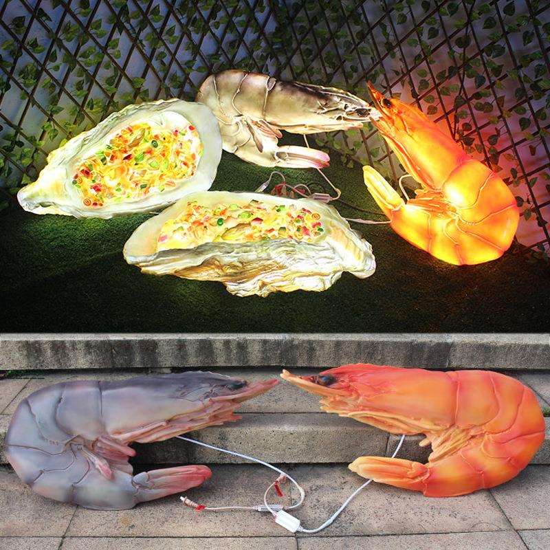 发光螃蟹摆件玻璃钢仿真大闸蟹模型龙虾灯雕塑海洋餐馆门头吊装饰