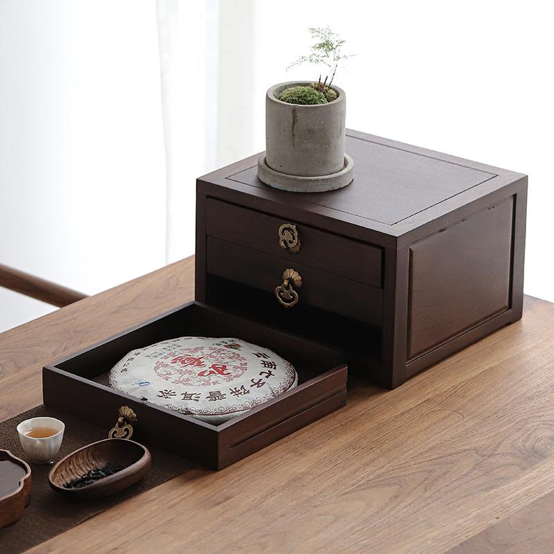 多层抽屉式普洱茶盒抽屉式茶饼收纳盒价优胡桃木家用储茶盒子