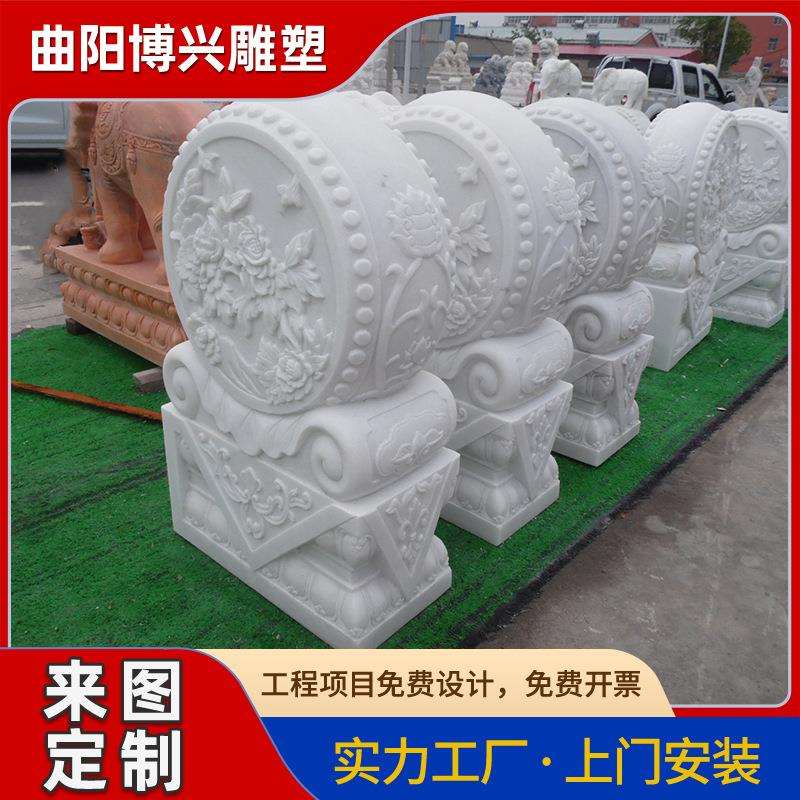大理石抱古石晚霞红貔貅古典仿古石刻石雕雕花动物门鼓摆件厂家