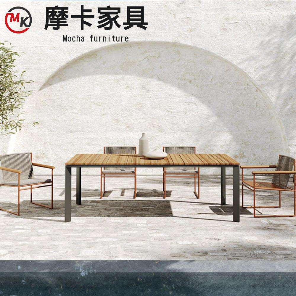 户外阳台餐桌椅三件套组合餐厅藤编沙发休闲露台咖啡店柚木餐桌椅