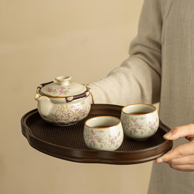 德化茶具米黄汝窑手抓壶套装茶壶茶杯主人杯品茗杯茶盘家用办公套