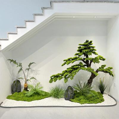 迎客松仿真树造景假树室内绿植景观大型罗汉松摆件楼梯下橱窗装饰