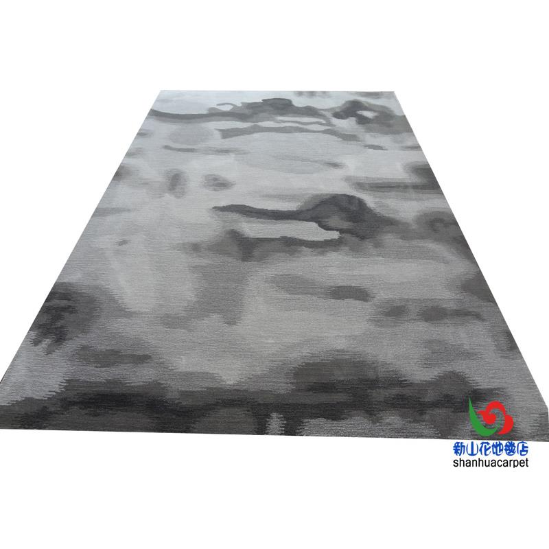 新中式抽象蓝色水墨画样板房手工腈纶客厅茶几沙发地毯书房办公室
