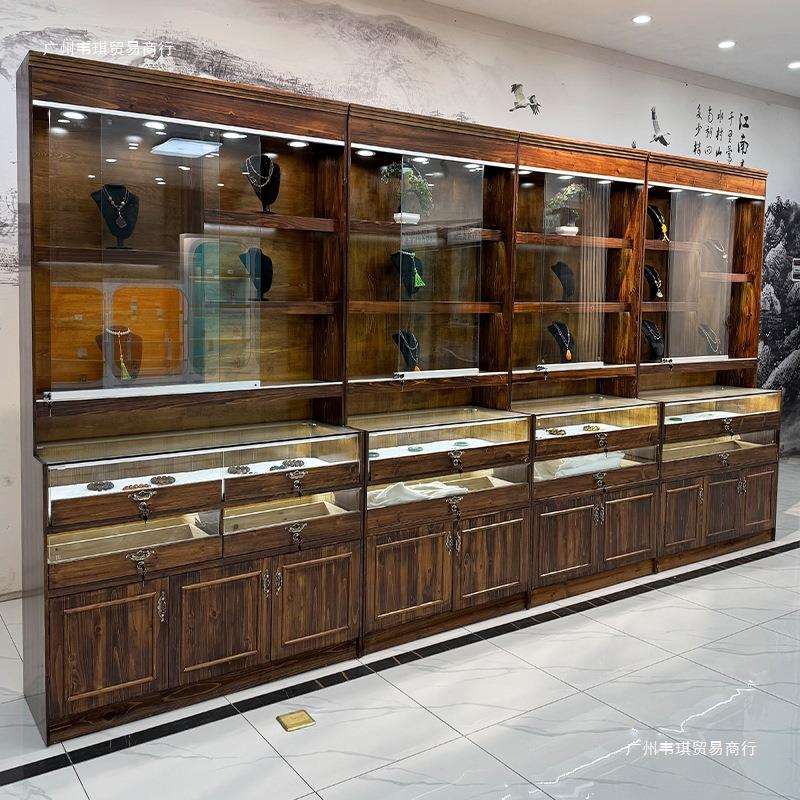 实木珠宝展示柜饰品翡翠玉器展柜古玩古董仿古高柜陈列柜玻璃柜台