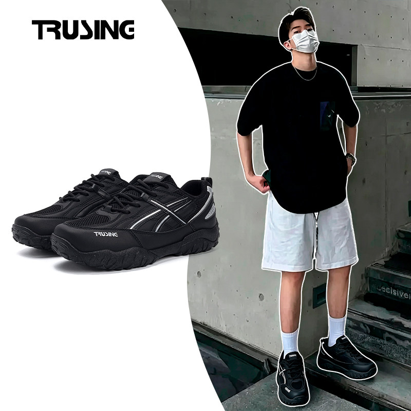 TRUSING男鞋2026新款夏季透气网面鞋子爆款运动鞋男款黑色休闲鞋