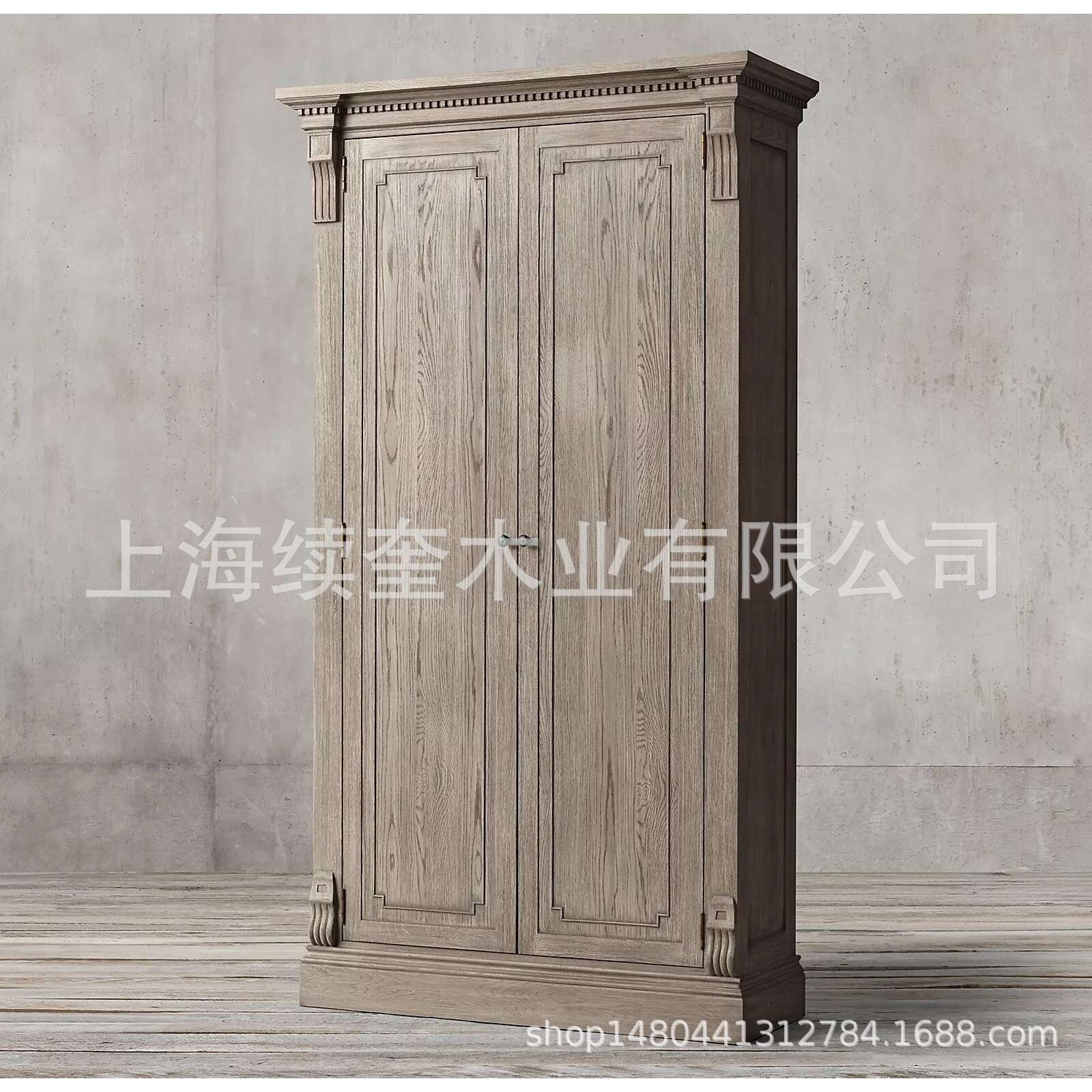 RH美式实木储物双门书柜设计师出口别墅跨境电商亚马逊供应商家具