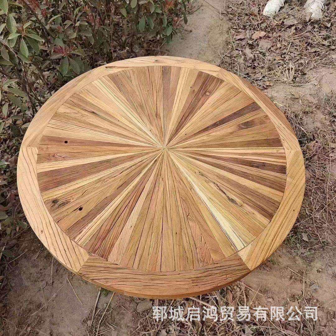 复古做旧老榆木圆形桌子客厅实木茶几沙发边茶桌茶台庭院小圆桌