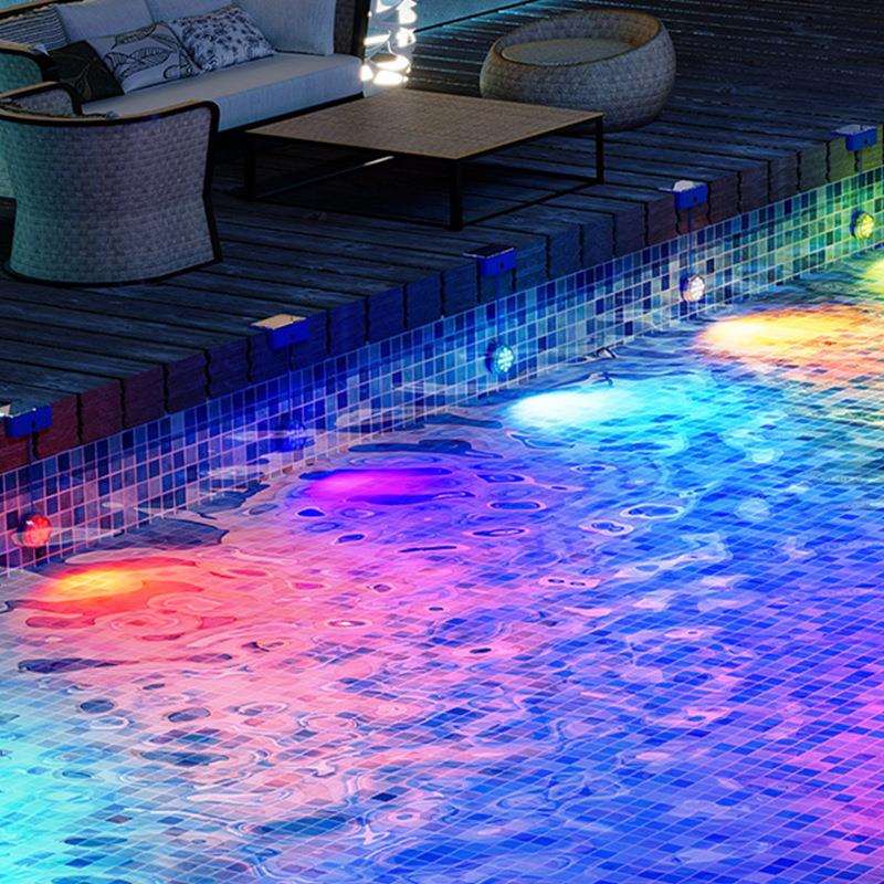 新款太阳能泳池灯七彩水底灯路径灯led水下圆形围墙栅栏防水吊灯