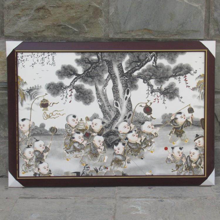 陶瓷工艺品挂件 粉彩古典人物中式墙壁装饰瓷板画餐厅壁画