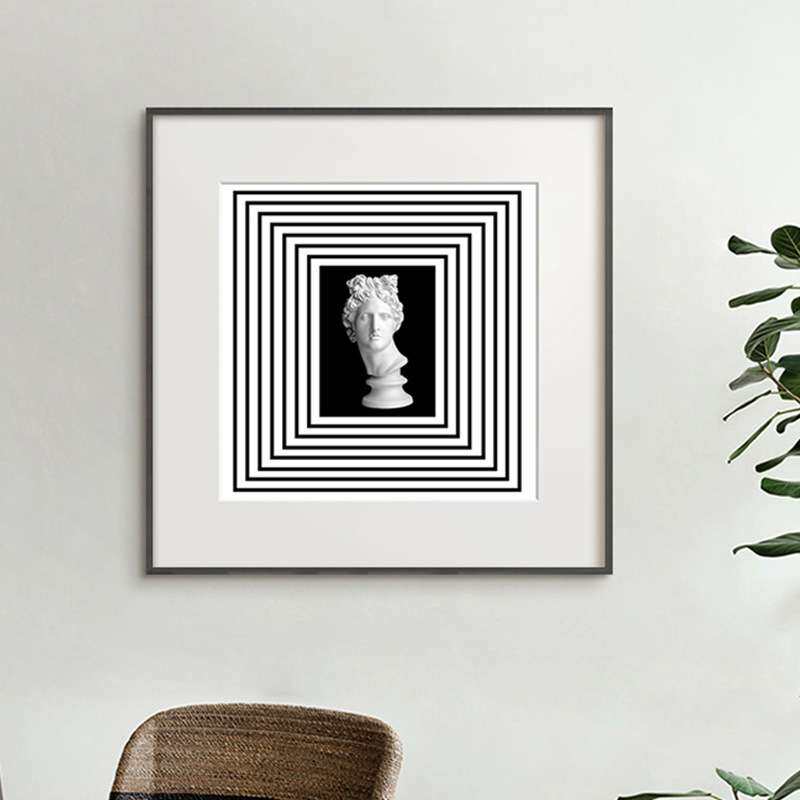 小众抽象雕塑装饰画正方形现代简约黑白挂画线条人物壁画玄关摆画