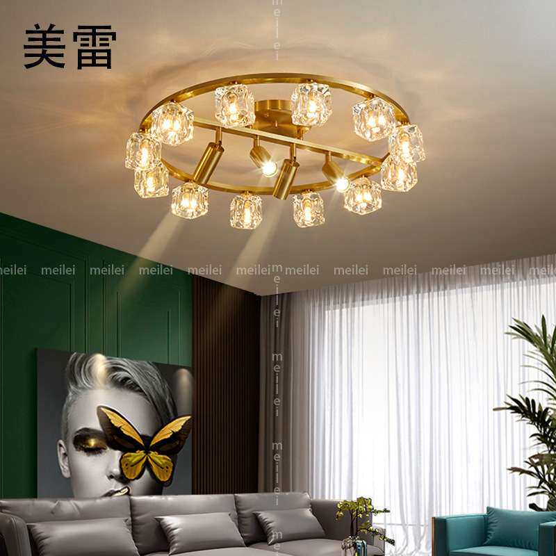 北欧轻奢客厅灯全铜水晶灯现代简约大气餐厅灯创意卧室大厅吸顶灯