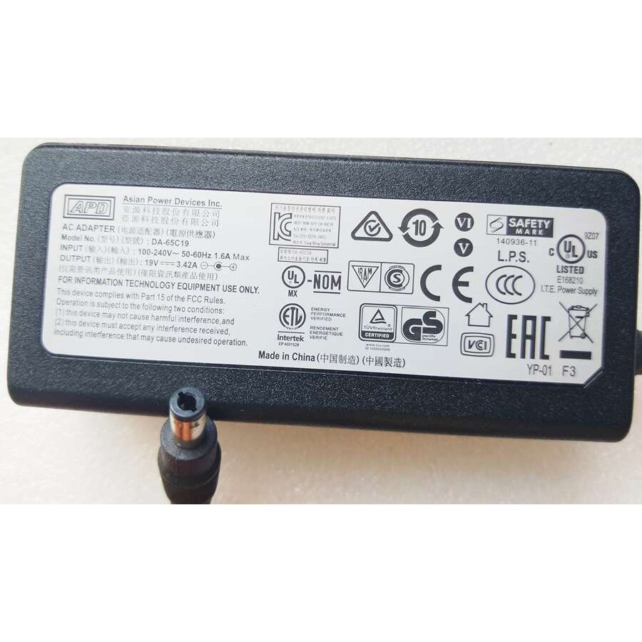 APD亚源19V3.42A电源配接器DA-65C19笔电充电线DC变压器65W