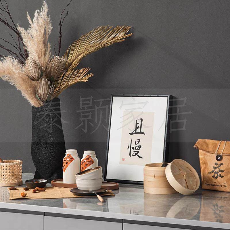 中式样板间厨房装饰品组合橱柜展厅软装摆件花瓶花艺蒸笼婉具挂画