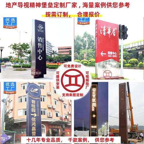 地产VI导视系统标识牌制作厂家 销售中心方向指示牌精神堡垒立牌