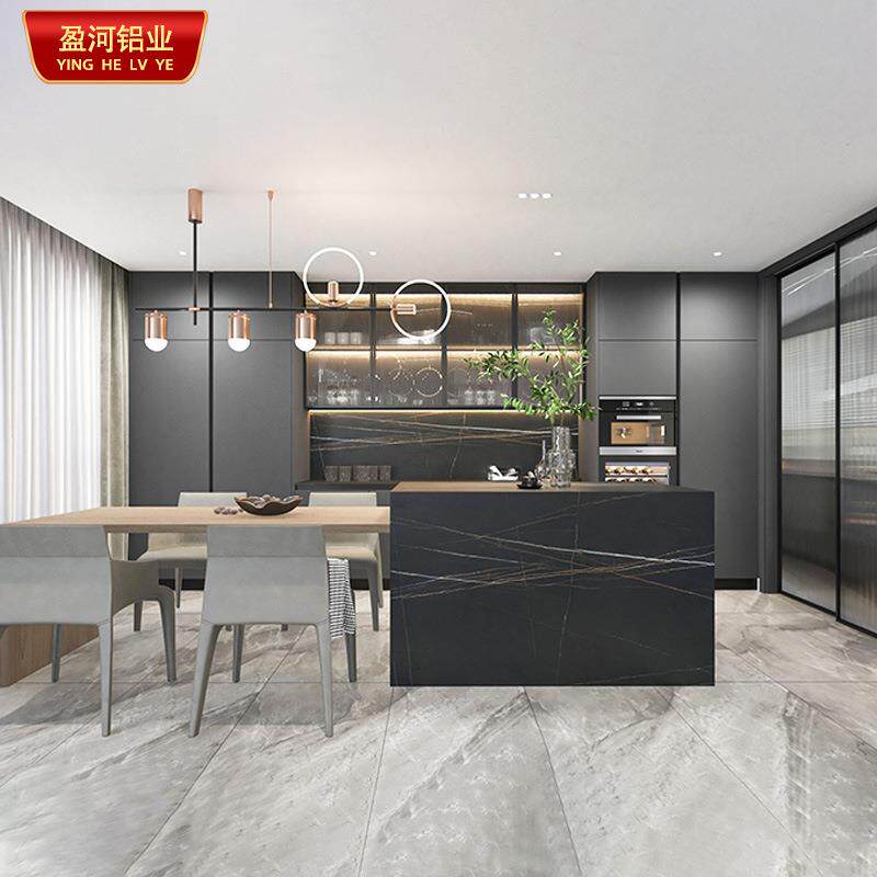 现代家用开放式铝合金橱柜轻奢白色餐厅吧台收纳展示组合铝灶台柜