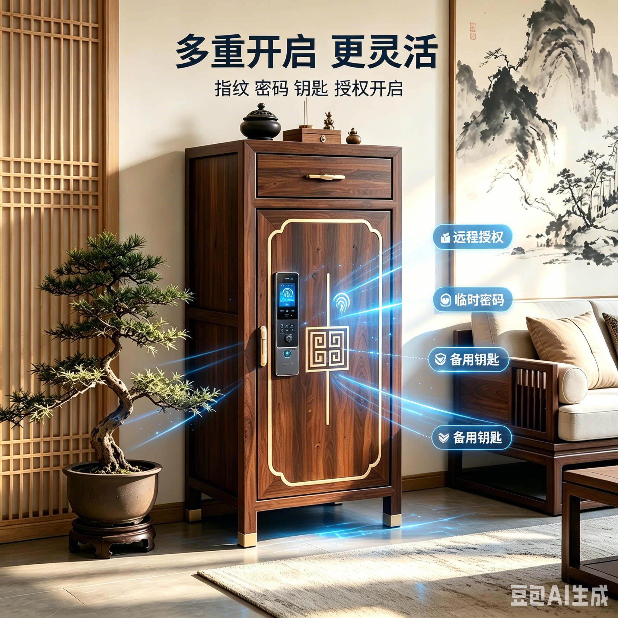 宋氏美学实木隐形保险柜家用防盗人脸识别指纹密码保险箱保管立柜