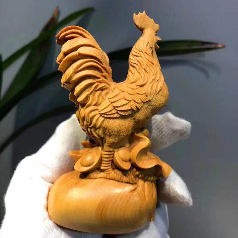 木雕黄杨木鸡摆件风实木雕刻公鸡工艺品十二生肖鸡摆设