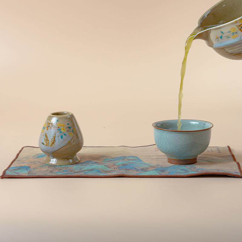 跨境日式带嘴抹茶碗抹茶套装百本立茶筅立鎏金釉窑变抹茶套装茶拨