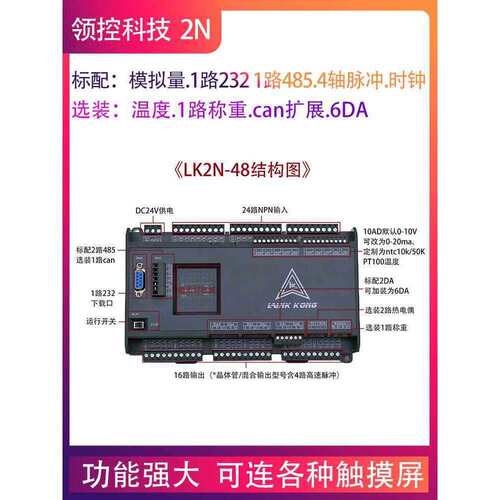 国产PLC工控板FX2N 领控LK2N-32MR 48MT-10AD6DA带温度4轴控制器