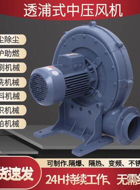 4KW吹膜设备直叶式中压风机PF200-5燃烧炉塑料颗粒输送鼓风机厂家