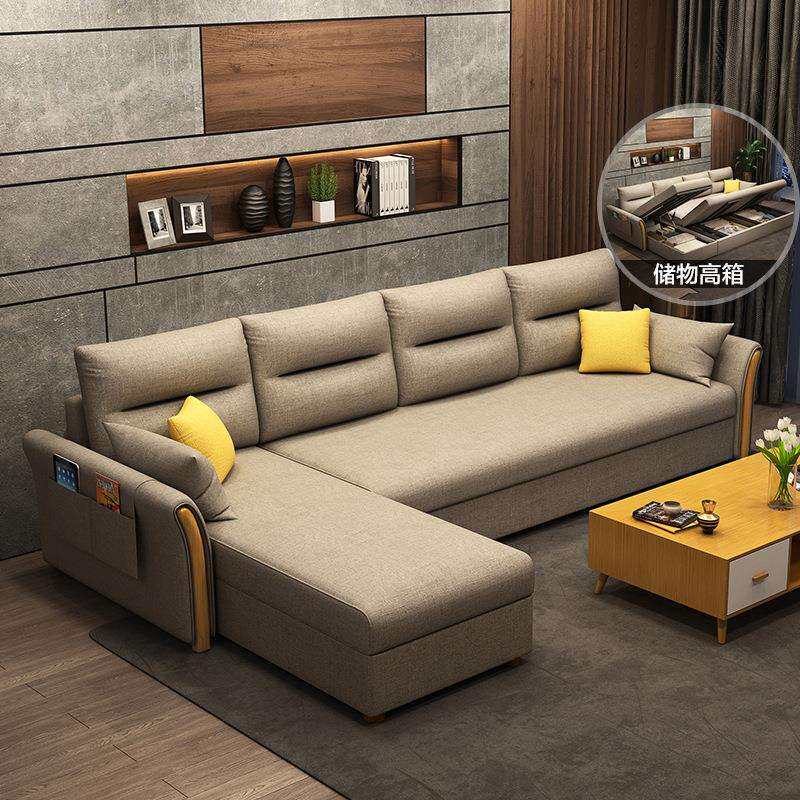 多功能布艺出租屋贵妃实木沙发床客厅小户型两用双人北欧沙发家居