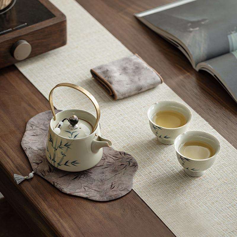 景德镇手绘竹沏茶壶泡茶家用一壶两杯可爱陶瓷茶具中式单茶壶套装