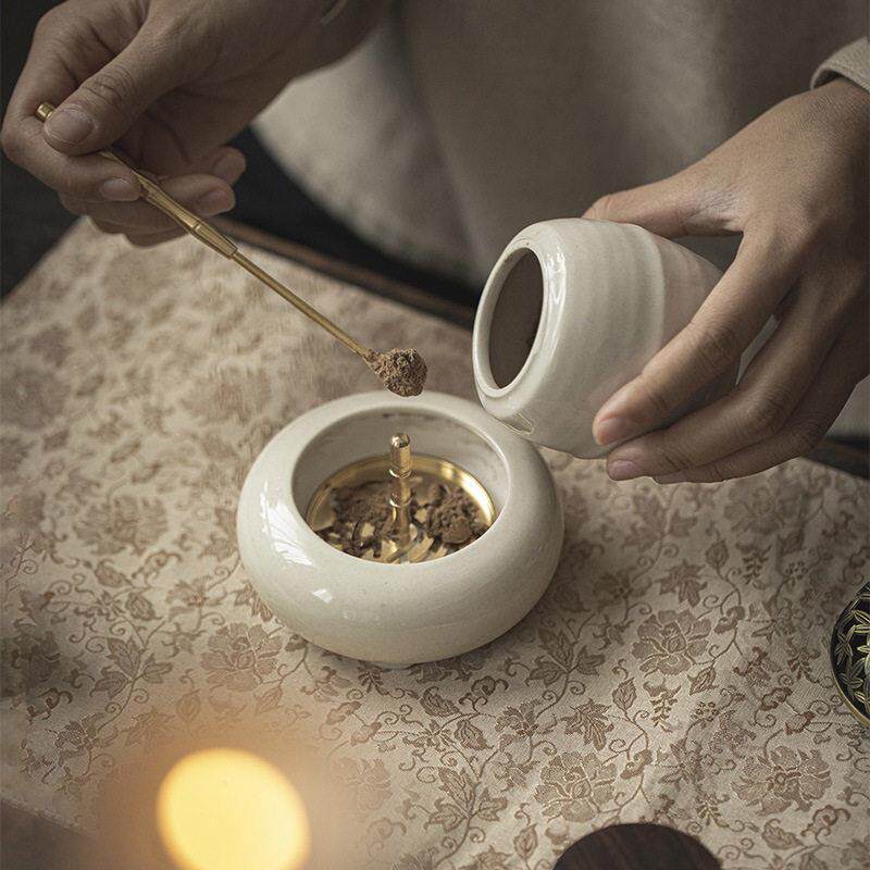 墨己 草木灰香道配件用具 茶道 铜制打香篆工具 陶瓷花插