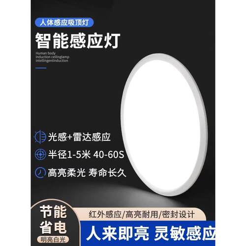 led雷达人体感应吸顶灯走廊楼梯楼道过道卫生间阳台声光控三防灯