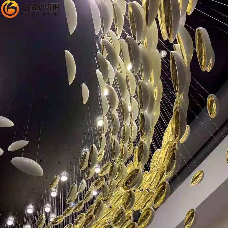 简约酒店大堂婚庆水晶枝形吊燈玻璃贝壳工程楼梯挑空客厅灯具