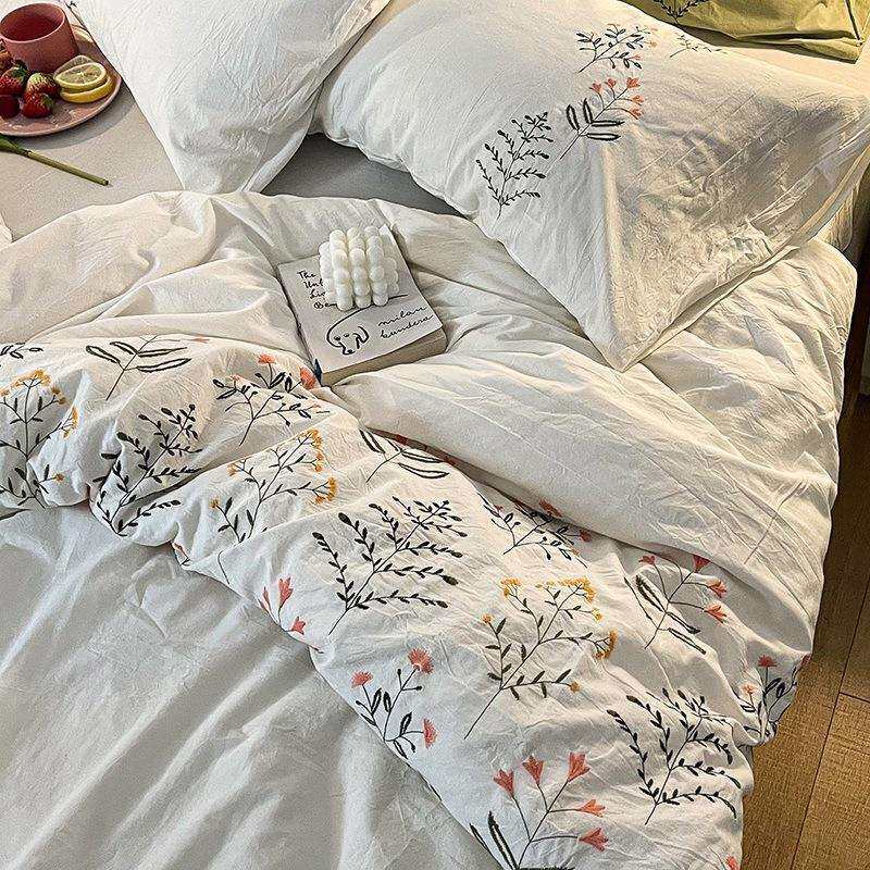 简约日式丨四件套纯棉全棉裸睡小清新白色床单被套北欧民宿风床品