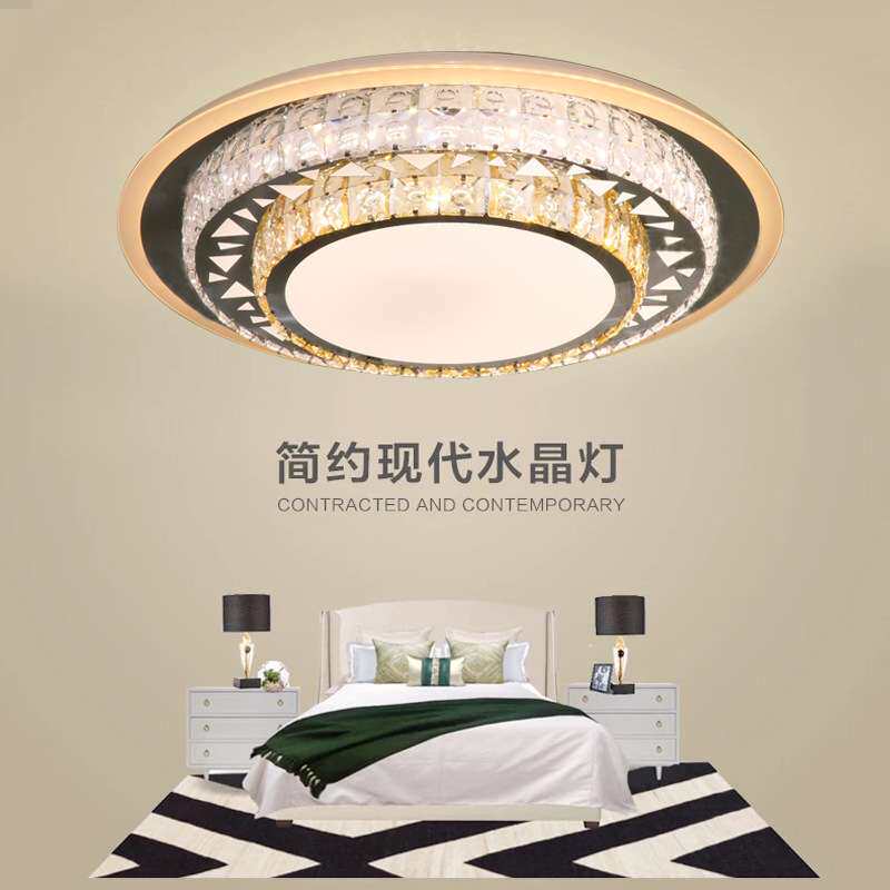 LED圆形吸顶灯 不锈钢线割水晶灯 简约卧室书房灯餐厅灯厂家直销
