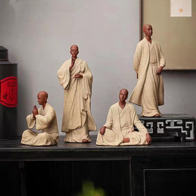 新中式陶瓷创意摆件多款式座禅意小和尚家居客厅玄关桌面装饰摆台