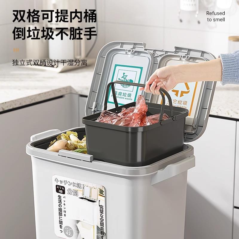厨房垃圾桶家用大容量多层带轮高款免弯腰日式置物架子带盖卫生桶