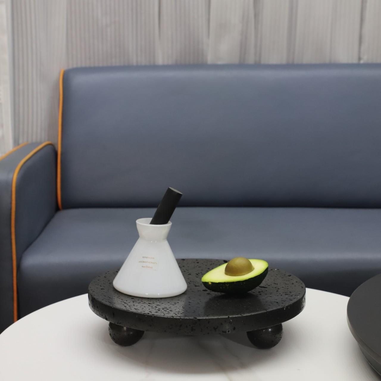 现代简约洞石圆形托盘摆件客厅卧室玄关茶几电视柜样板房家居饰品