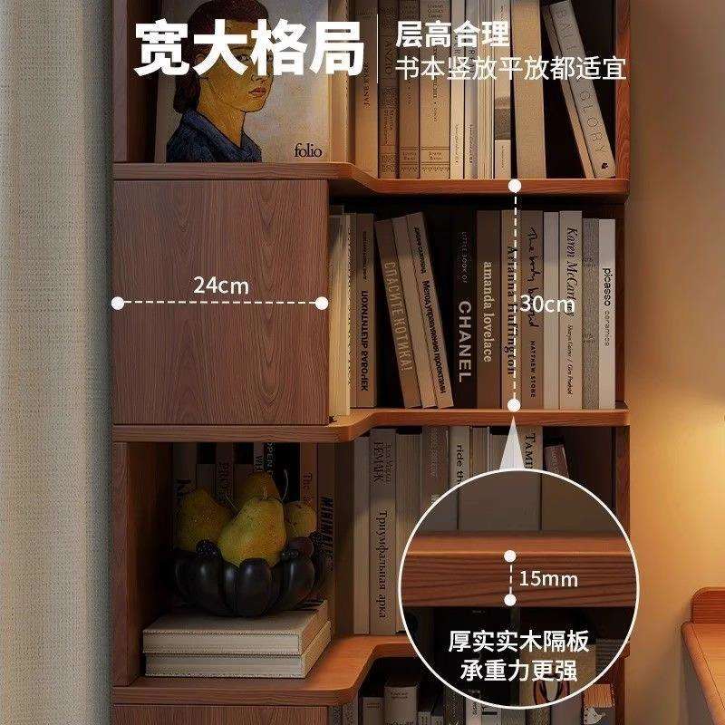 转角书架一体靠墙实木色书架落地置物架书架放书角柜家用转角书柜