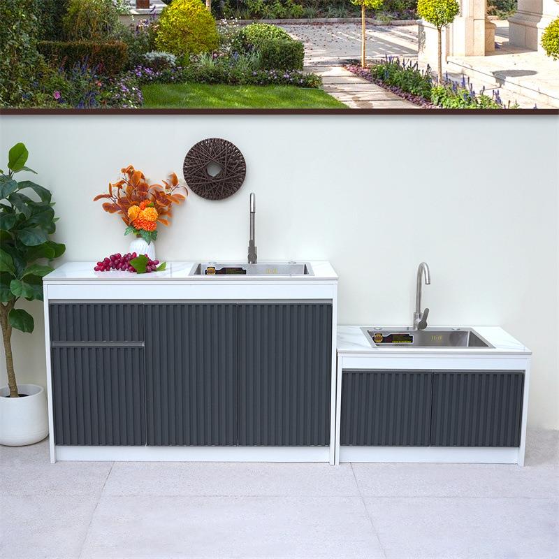 户外庭院铝合金洗手台一体柜别墅花园仿大理石水池露台室外操作台