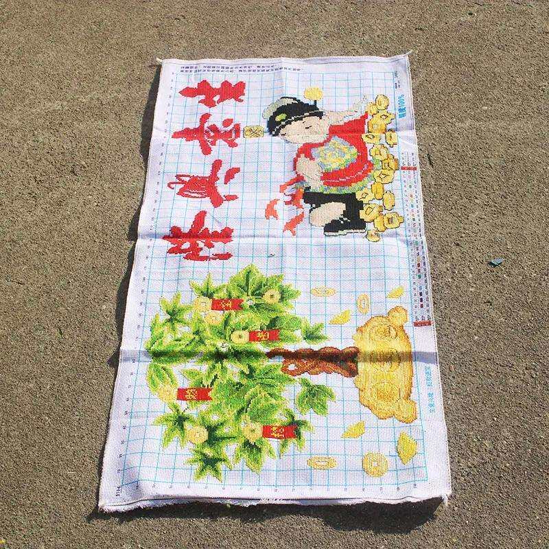 绣好的纯手工十字绣成品生意兴隆摇钱树财神开业送礼画不带框