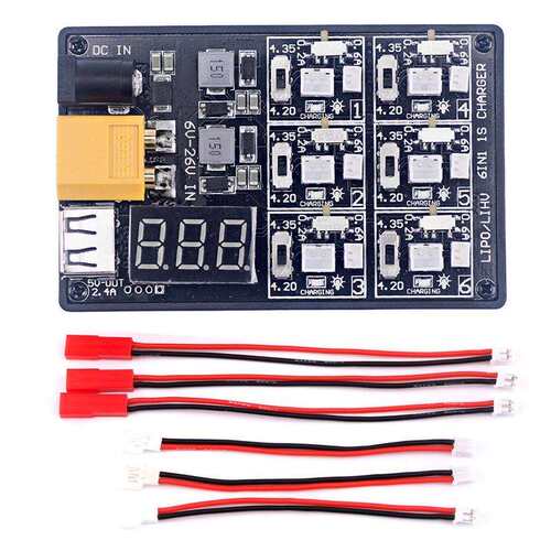 6IN1-1S Lipo LiHV xt60 12V3A电池充电器板Ph1.25/2.0/JST小白头