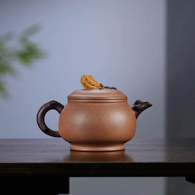 小容量花器老壶名家蒋静明纯手工紫砂壶原矿段泥腹圆小潘壶茶壶