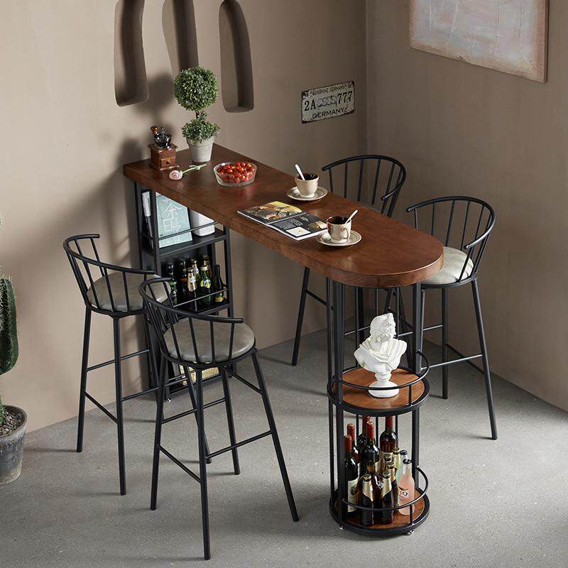 Y美式乡村铁艺实木吧台隔断靠墙奶茶店休闲吧咖啡厅高脚桌椅组合
