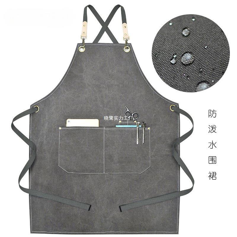 咖啡中餐厅牛仔防水帆布围裙花艺师烘焙店工作服女日式简约印字男