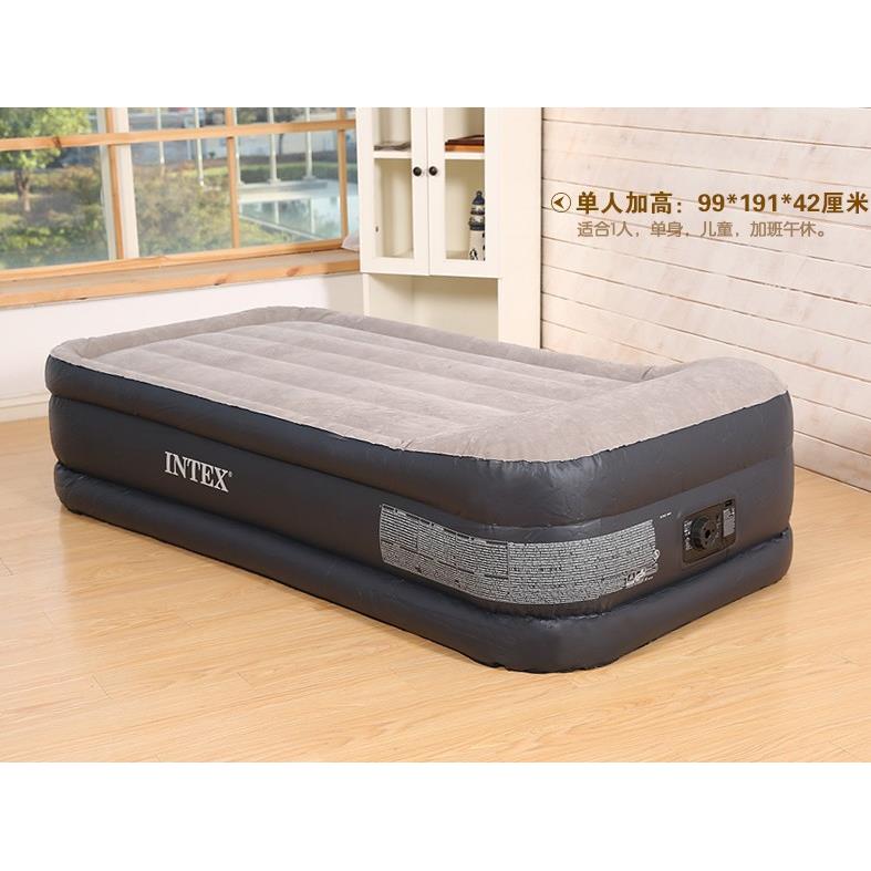 INTEX64132单人双层充气床加高户外便携植绒充气床垫内置电泵