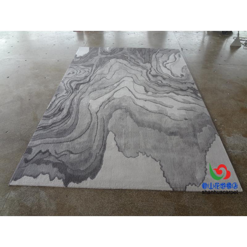 新中式灰色水墨画手工腈纶客厅茶几沙发地毯大厅接待室贵宾室满铺