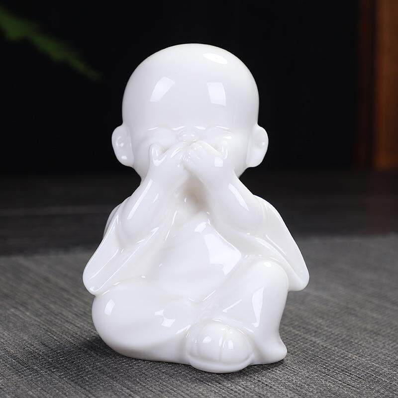 新中式创意茶宠德化白瓷禅意摆件创意陶瓷工艺品四不小和尚摆件
