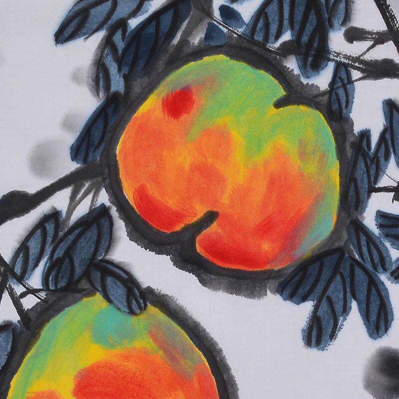 仙桃水果画林丰俗国画中式卧室餐厅挂画装饰画 纯手绘临摹名家画
